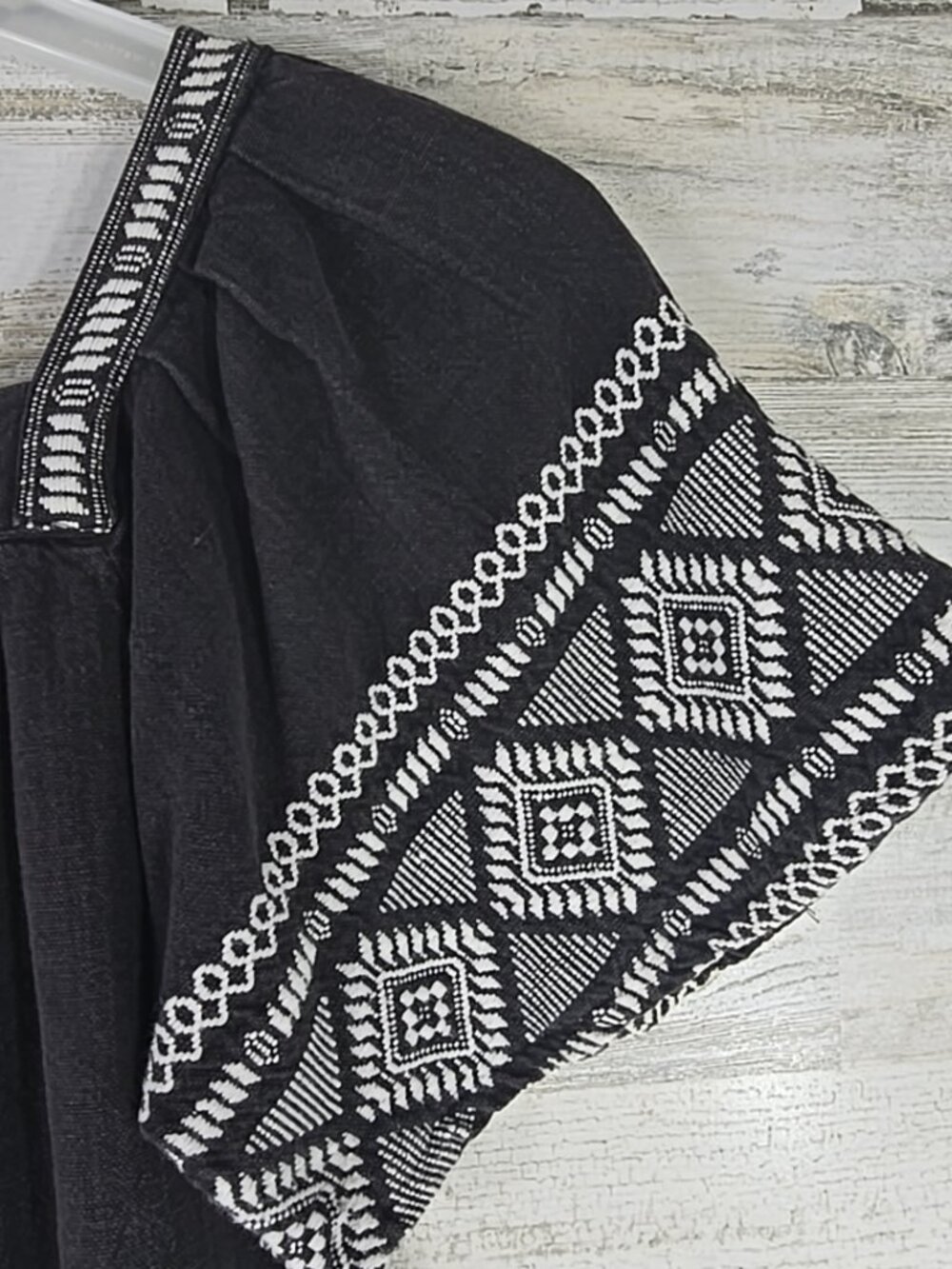 MAYA Guatemala Embroidered Black Cotton Dress Tunic SMALL Boho Folk Huipil Style - Picture 9 of 16